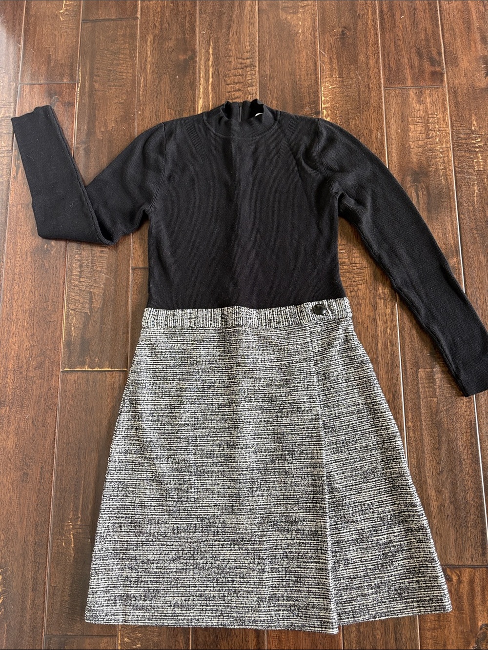 Calvin Klein Black and Gray Two-Tone Long Sleeve Dress